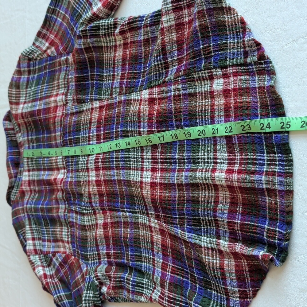 Pilcro Cinched Deep V Plaid Button Down Longsleeve Multicolor Boho Top Size L - Picture 10 of 11